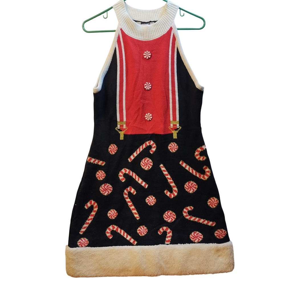 NO BOUNDARIES Women's Christmas Sweater Dress Candy Cane Ugly LG (11-13) NEW